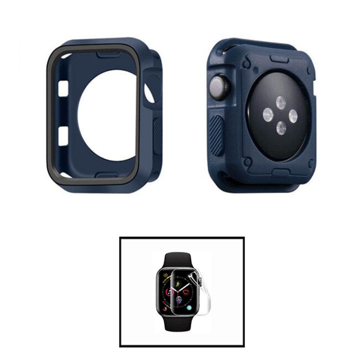 Phonecare - Kit Coque Military DoubleColor + Film de Hydrogel pour Apple Watch Seriess 6 - 44mm - Bleu foncé / Noir - Coque, étui smartphone