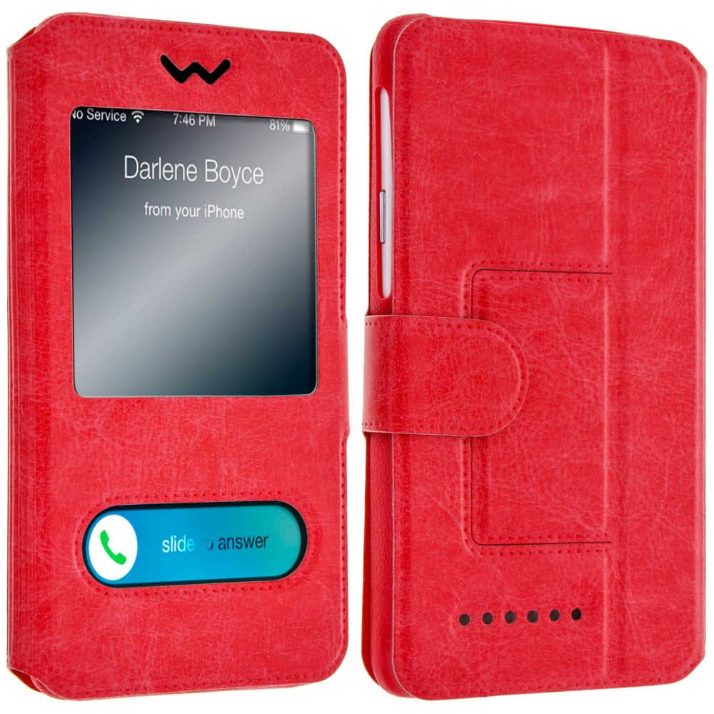 Avizar - Étui Smartphones : Longueur entre 133 mm et 138 mm et double fenêtre - Rouge - Coque, étui smartphone