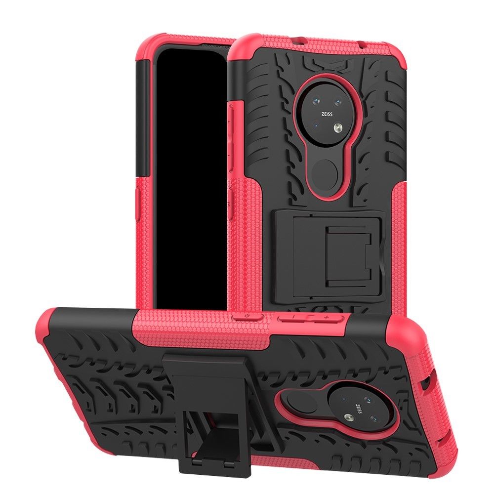 marque generique - Coque en TPU hybride de pneu cool avec béquille rose pour votre Nokia 7.2/6.2 - Coque, étui smartphone