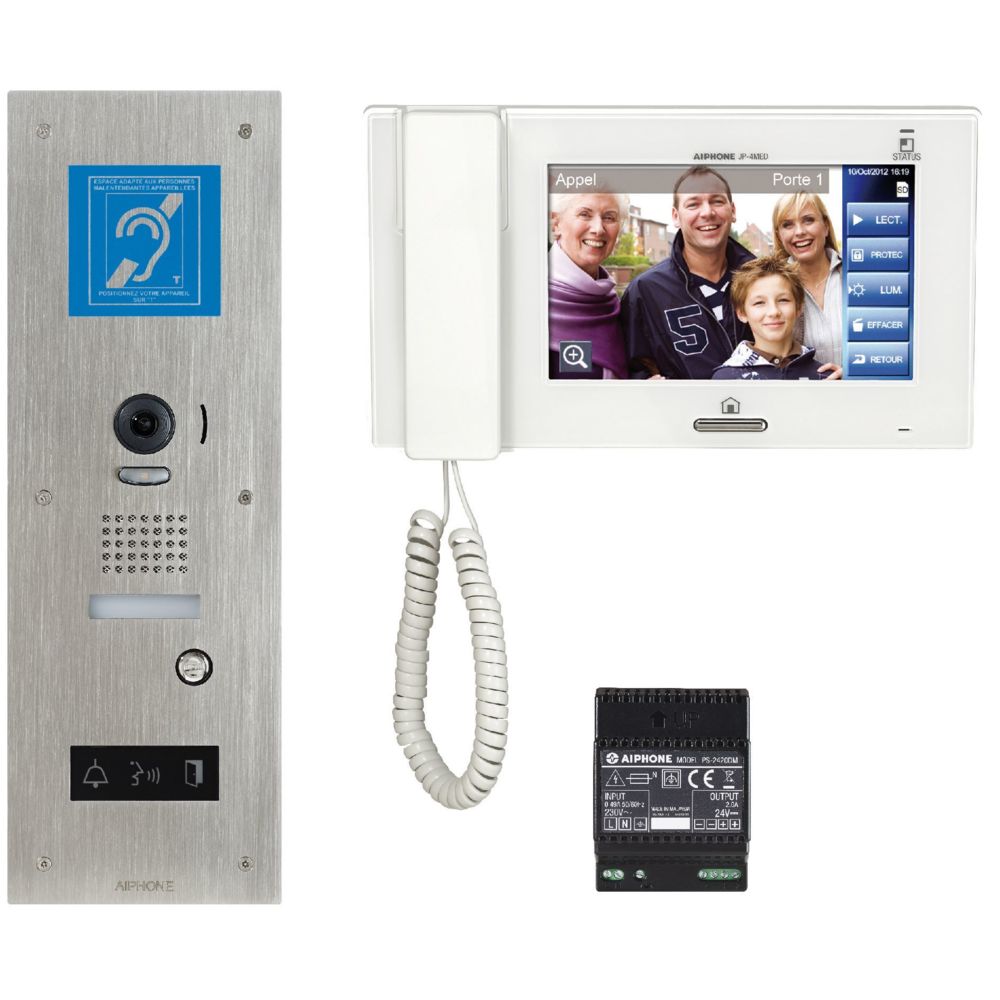 Aiphone - Kit vidéo accessibilité avec platine inox encastrée JPDVFLBM avec BOUCLE MAGNETIQUE, écran 7'' tactile - Sonnette et visiophone connecté