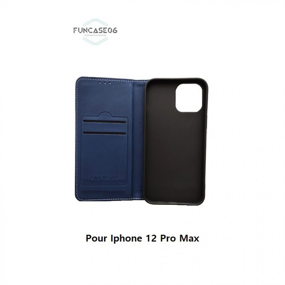 Generic - Etui Portefeuille en Cuir Véritable avec support pour Iphone 12 Pro Max, Bleu Nuit - Coque, étui smartphone