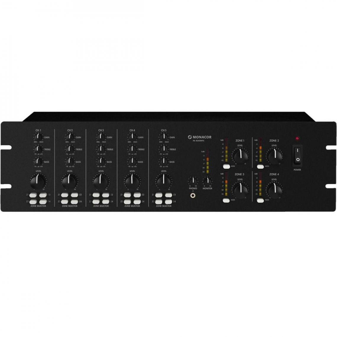 Monacor - MONACOR PA-4040MPX - Table de mixage public adress, 4 zones, 4 canaux - Consoles de mixage