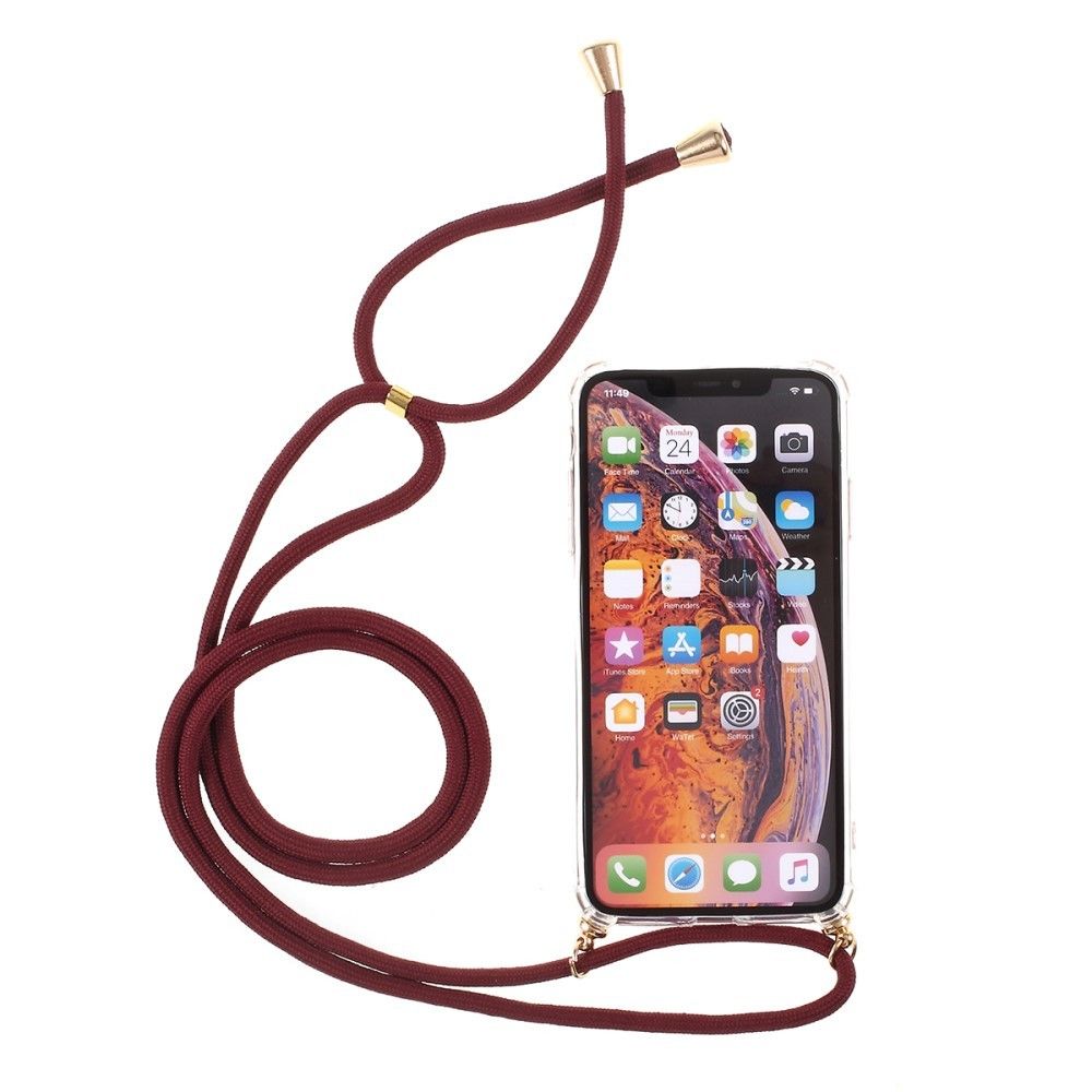 marque generique - Coque en TPU anti-chute brillant avec bracelet en textile rouge vin pour votre Apple iPhone X/XS 5.8 pouces - Coque, étui smartphone