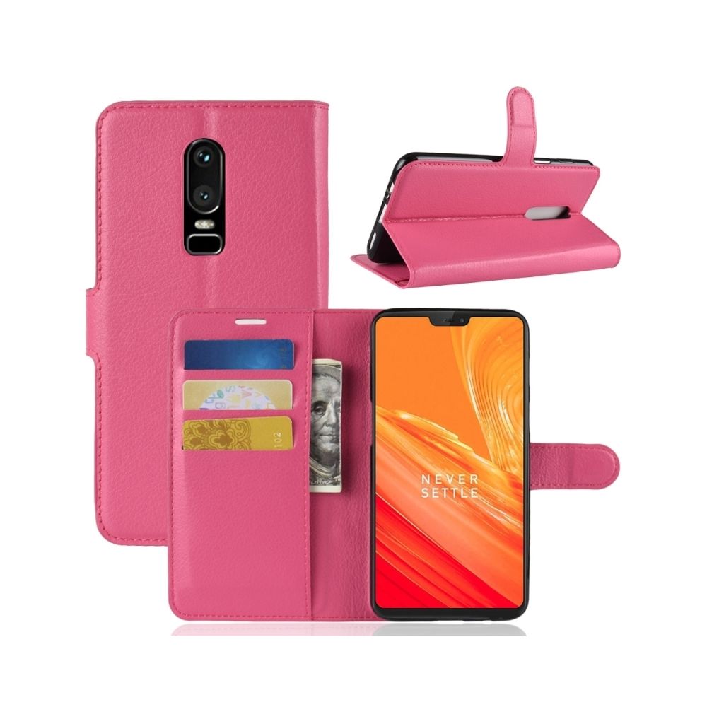 Wewoo - Coque Magenta pour OnePlus 6 Litchi Texture Horizontal Housse en cuir avec support et fentes cartes porte-monnaie - Coque, étui smartphone