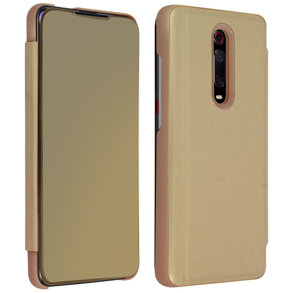 Avizar - Étui Xiaomi Mi 9T Rigide Clapet translucide Miroir Support Vidéo doré - Coque, étui smartphone