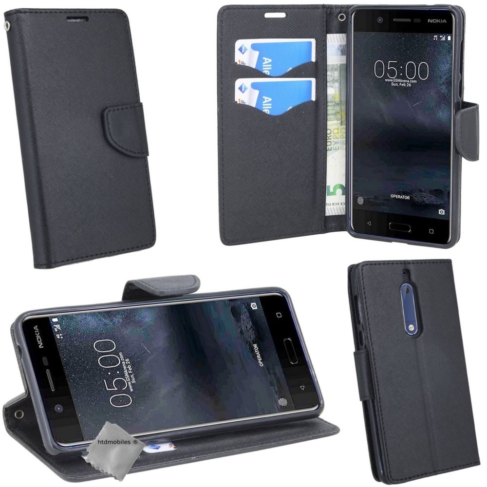 Htdmobiles - Housse etui coque pochette portefeuille pour Nokia 5 + verre trempe - NOIR / NOIR - Autres accessoires smartphone