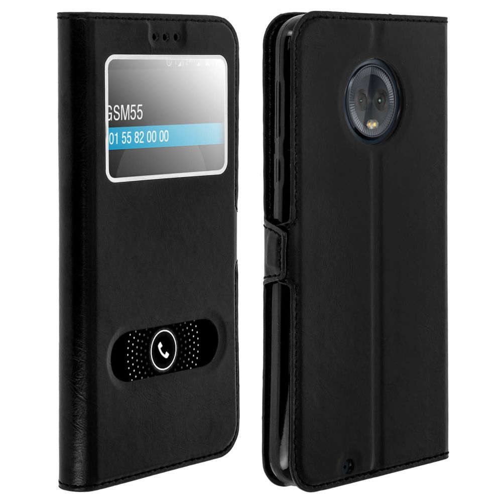 Avizar - Housse Motorola Moto G6 Etui Clapet 2xFenêtre Coque Silicone Gel Noir - Coque, étui smartphone