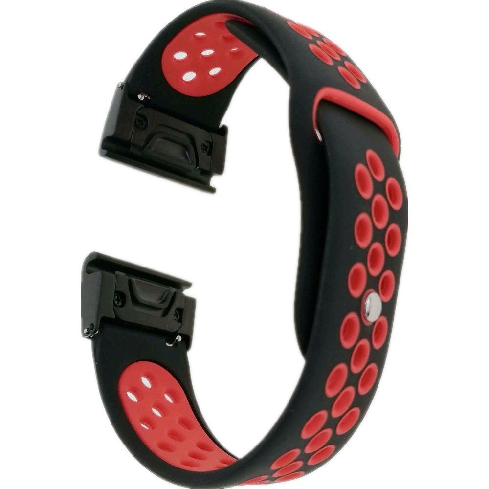 marque generique - Bracelet en silicone 26mm deux tons noir/rouge pour votre Garmin Fenix 5X - Accessoires bracelet connecté
