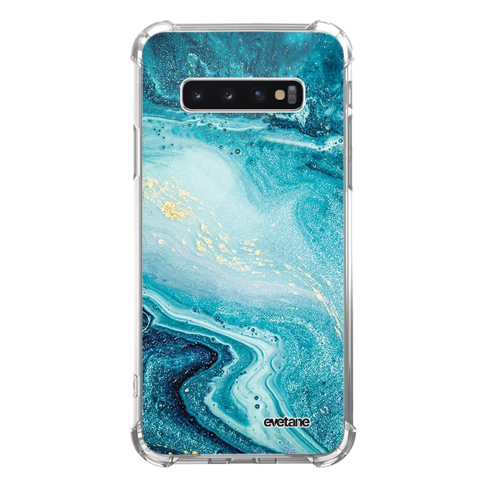 Evetane - Coque Samsung Galaxy S10 Plus anti-choc souple avec angles renforcés transparente Bleu Nacré Marbre Evetane - Coque, étui smartphone