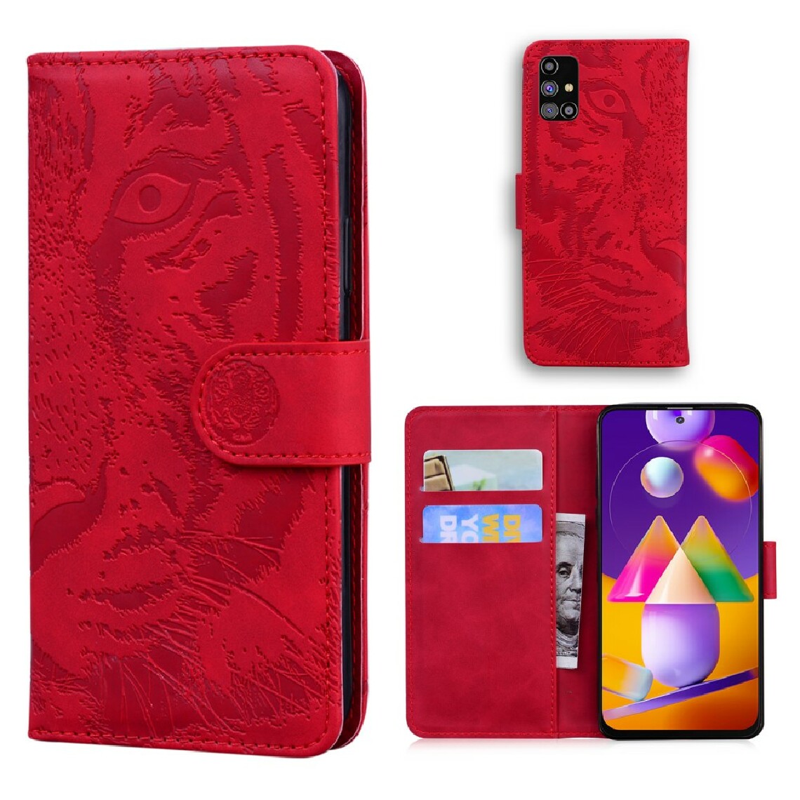 Other - Etui en PU impression de visage de tigre avec support rouge pour votre Samsung Galaxy M31s - Coque, étui smartphone