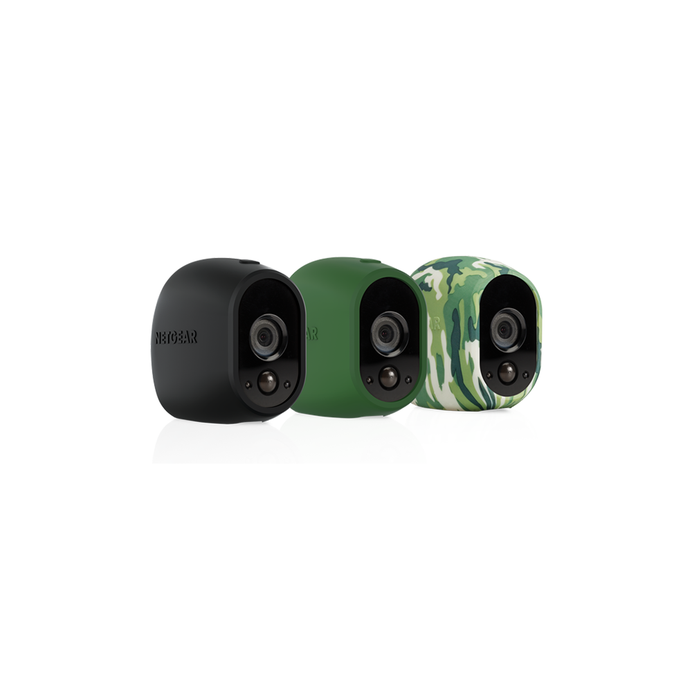 Arlo - Pack de 3 housses en silicone pour caméra HD Arlo : 1 noire, 1 verte, 1 camouflage - Accessoires sécurité connectée