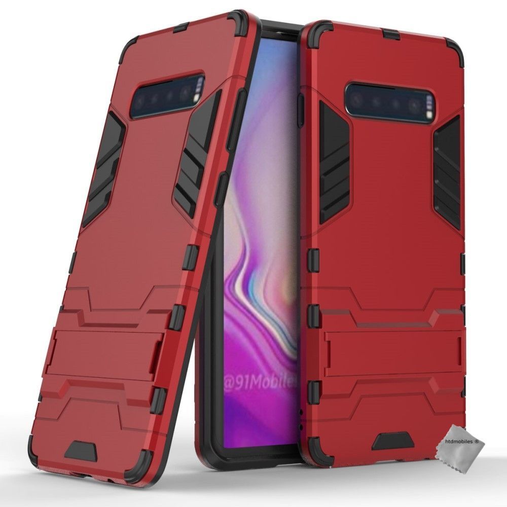 Htdmobiles - Housse etui coque rigide anti choc pour Samsung Galaxy S10+ Plus + verre trempe - ROUGE - Autres accessoires smartphone