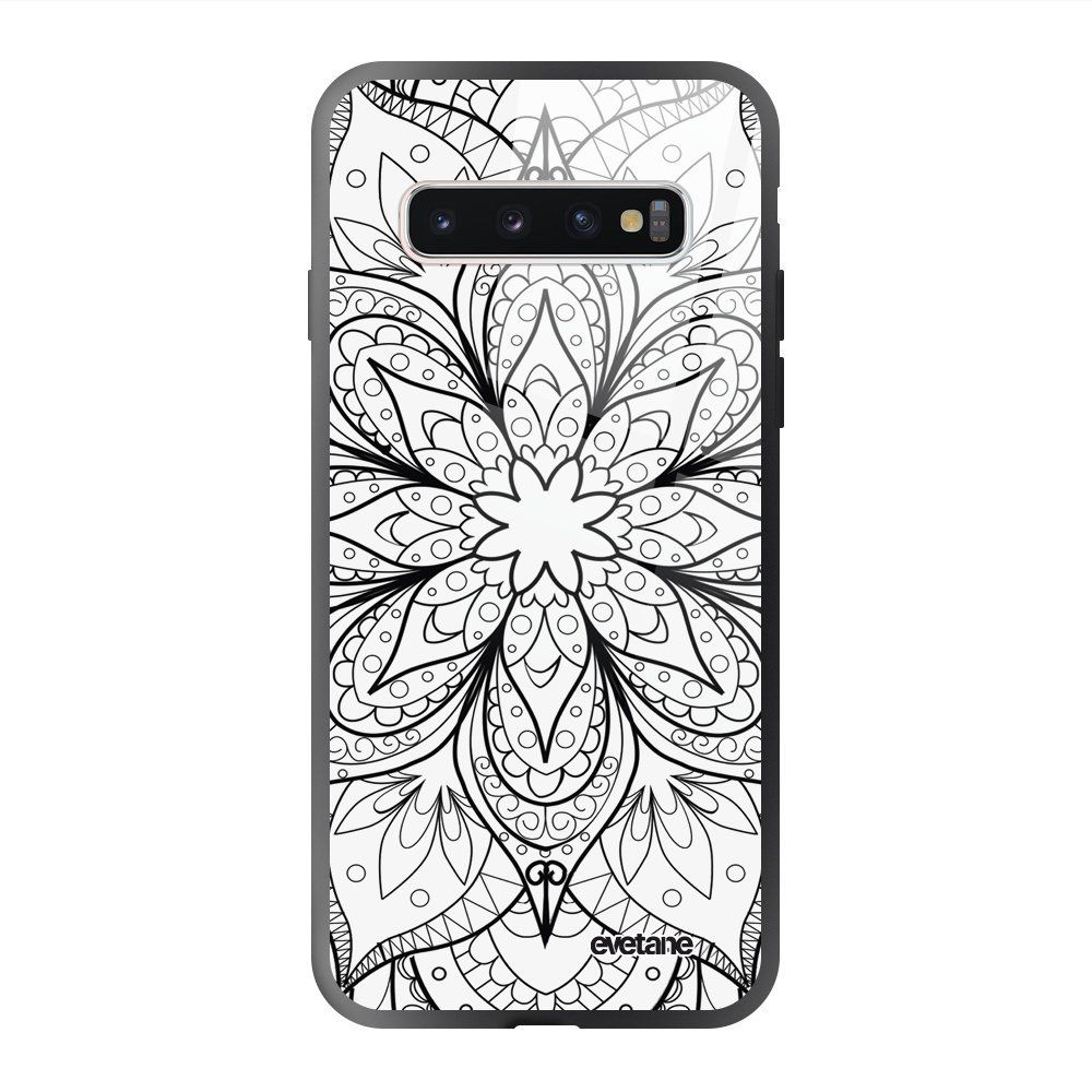 Evetane - Coque en verre trempé Samsung Galaxy S10 Plus Mandala noir Ecriture Tendance et Design Evetane. - Coque, étui smartphone