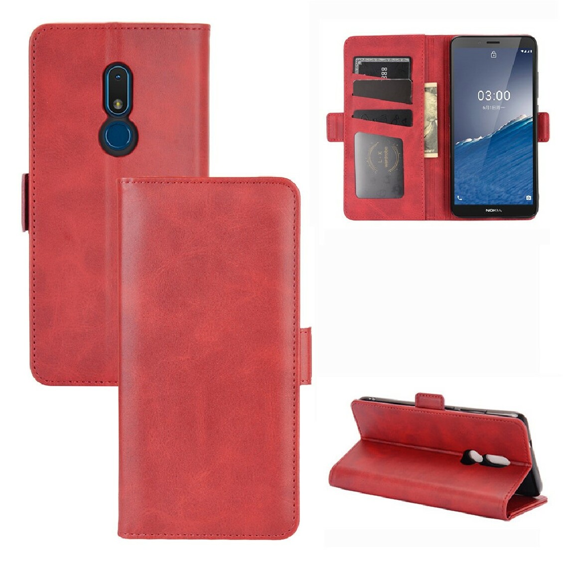 Other - Etui en PU double fermoir magnétique avec support rouge pour votre Nokia C3 - Coque, étui smartphone
