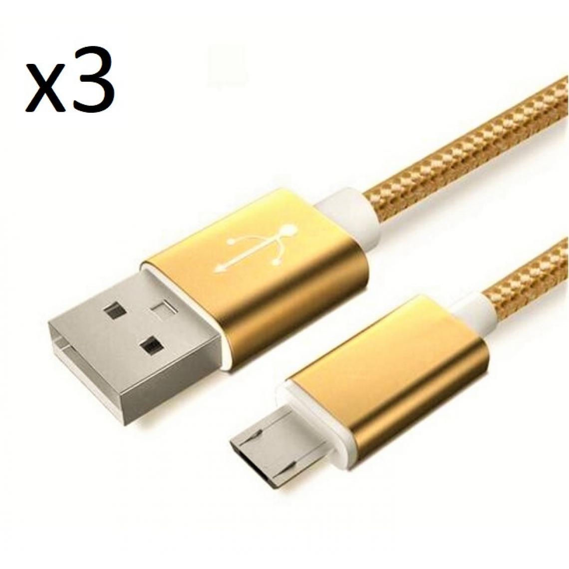 Shot - Pack de 3 Cables Metal Nylon Micro USB pour WIKO View 2 Plus Smartphone Android Chargeur (OR) - Chargeur secteur téléphone
