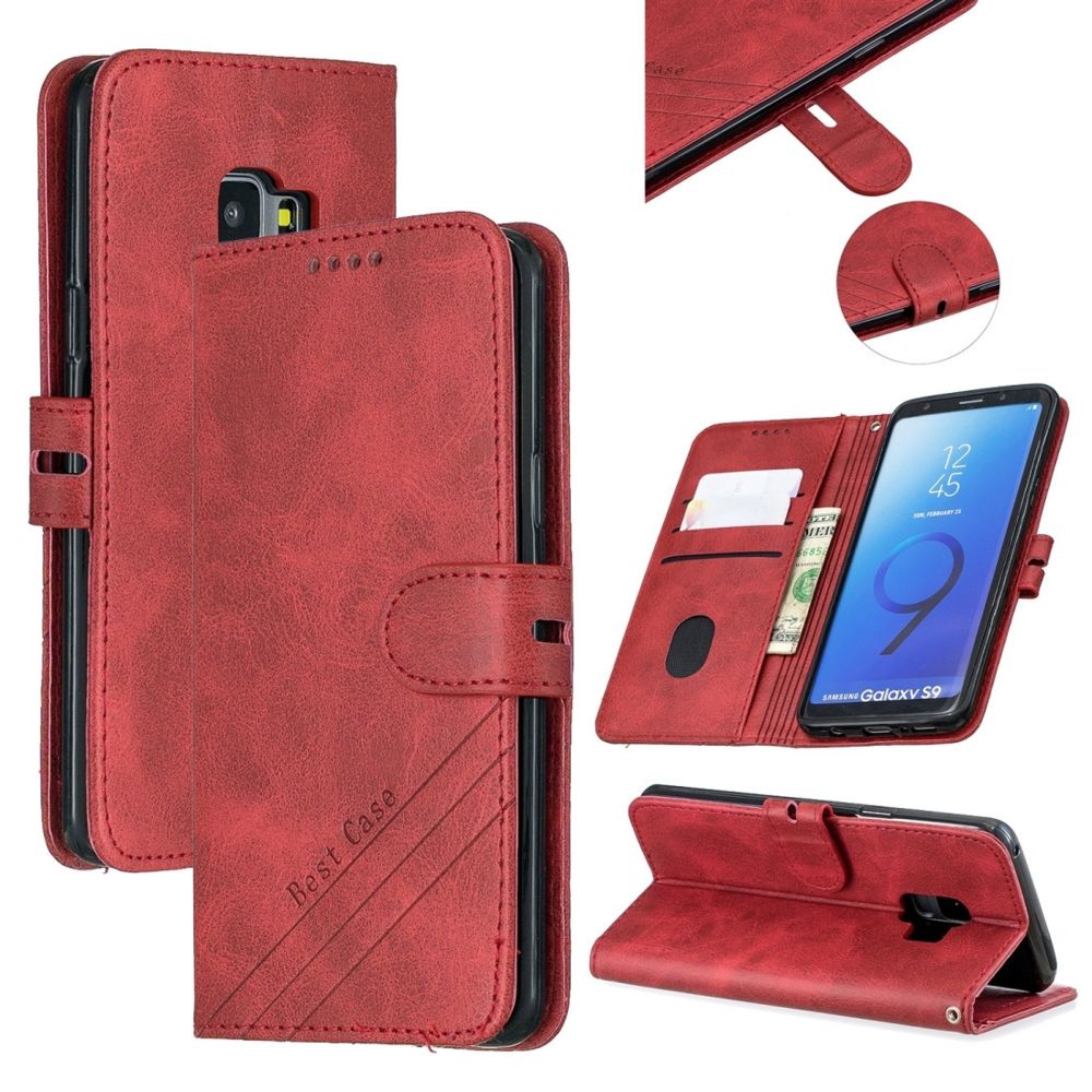Wewoo - Coque Pour Galaxy S9 Couleur assortie Texture givrée Flip horizontal Housse en cuir PU avec support et fentes cartes et lanière rouge - Coque, étui smartphone
