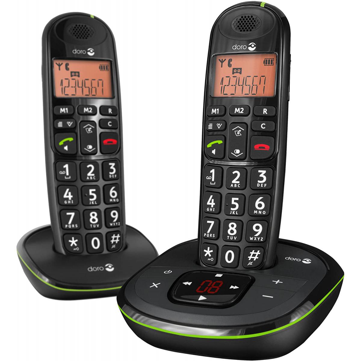 Doro - telephone Sans fil avec répondeur et écran noir vert - Téléphone fixe-répondeur
