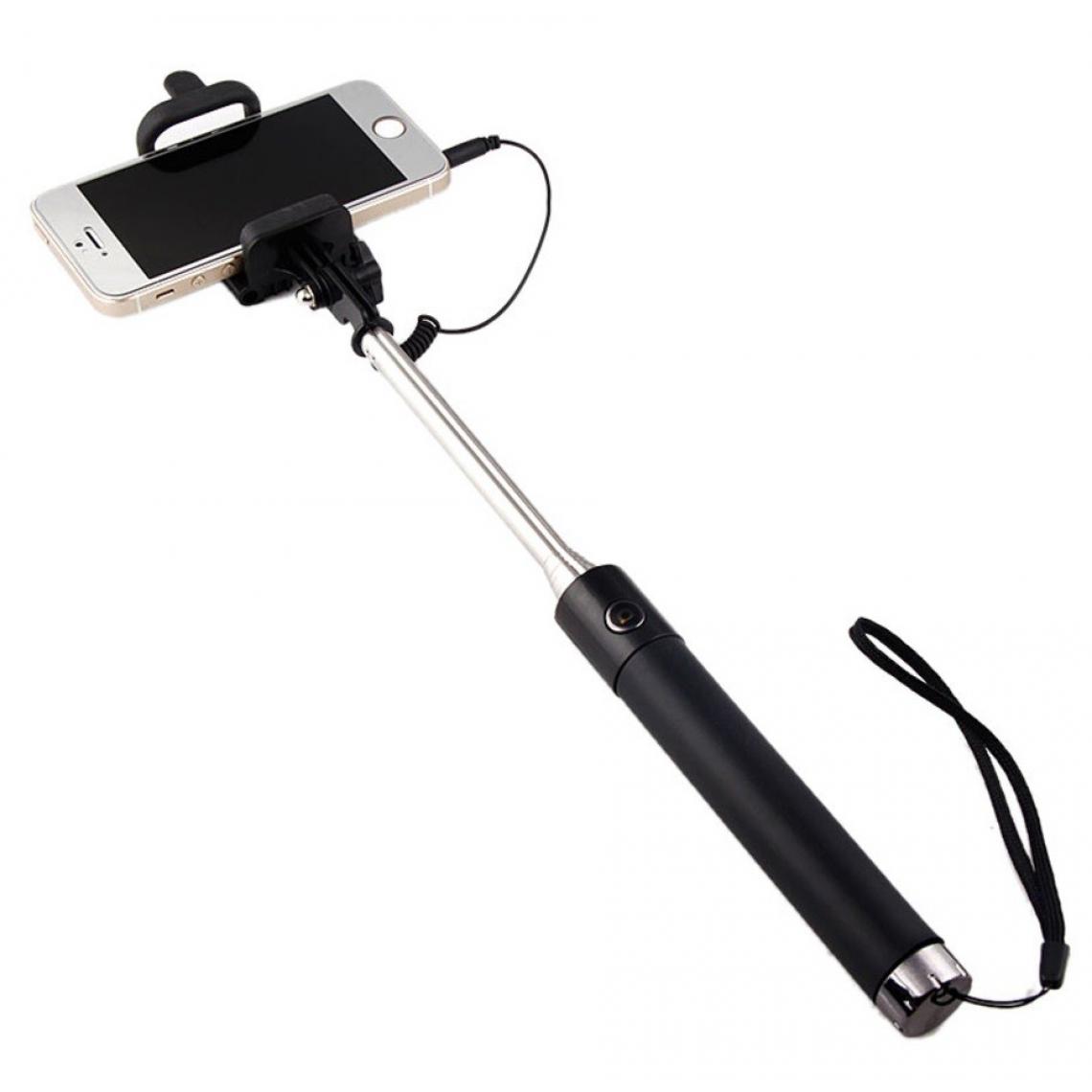 Shot - Selfie Stick Metal pour BLACKBERRY KEY2 LE Smartphone Perche Android IOS Reglable Bouton Photo Cable Jack Noir - Autres accessoires smartphone
