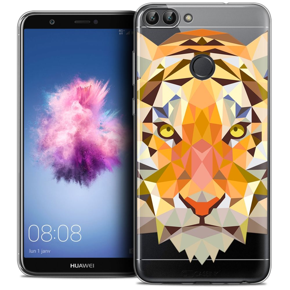 Caseink - Coque Housse Etui Huawei P Smart (5.7 ) [Crystal Gel HD Polygon Series Animal - Souple - Ultra Fin - Imprimé en France] Tigre - Coque, étui smartphone
