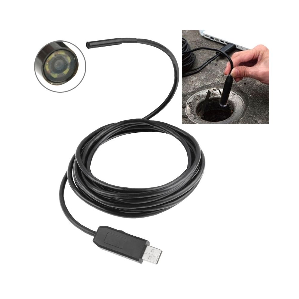 Wewoo - Endoscope numérique noir pour des pièces de la fonction d'OTG Téléphone portable androïde, longueur: 2m, diamètre d'objectif: 7mm Appareil photo imperméable d'inspection de tube de serpent d'Endoscope d'USB avec 6 LED - Autres accessoires smartphone