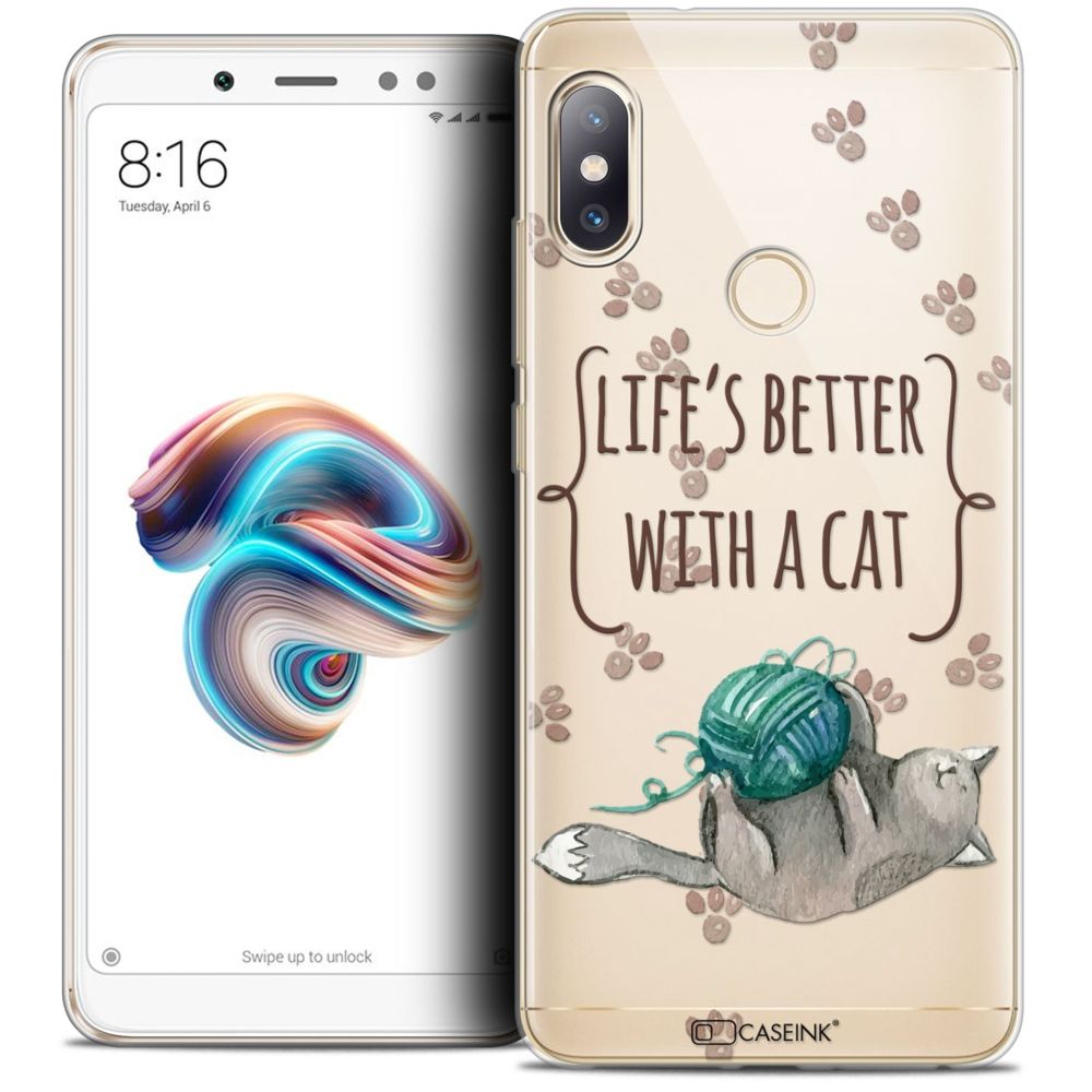Caseink - Coque Housse Etui Xiaomi Redmi Note 5 (5.99 ) [Crystal Gel HD Collection Quote Design Life's Better With a Cat - Souple - Ultra Fin - Imprimé en France] - Coque, étui smartphone