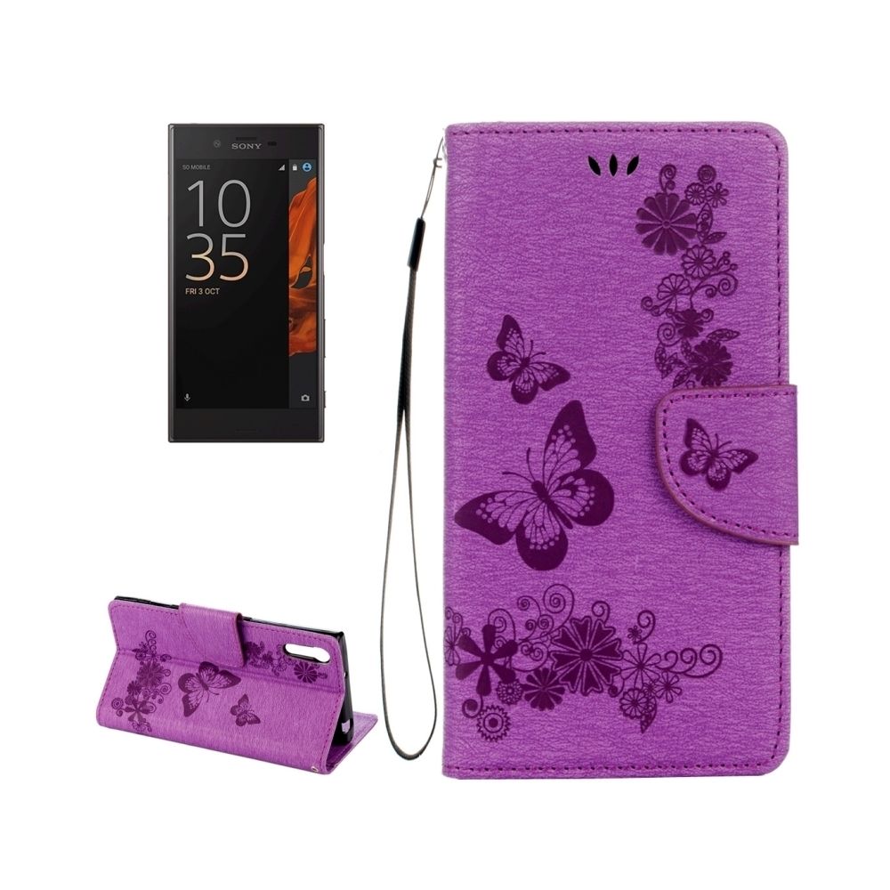 Wewoo - Housse Étui Violet pour Sony Xperia XZ Power Butterflies gaufrage en cuir flip horizontale avec support et Slots de cartes Portefeuille & Longe - Coque, étui smartphone
