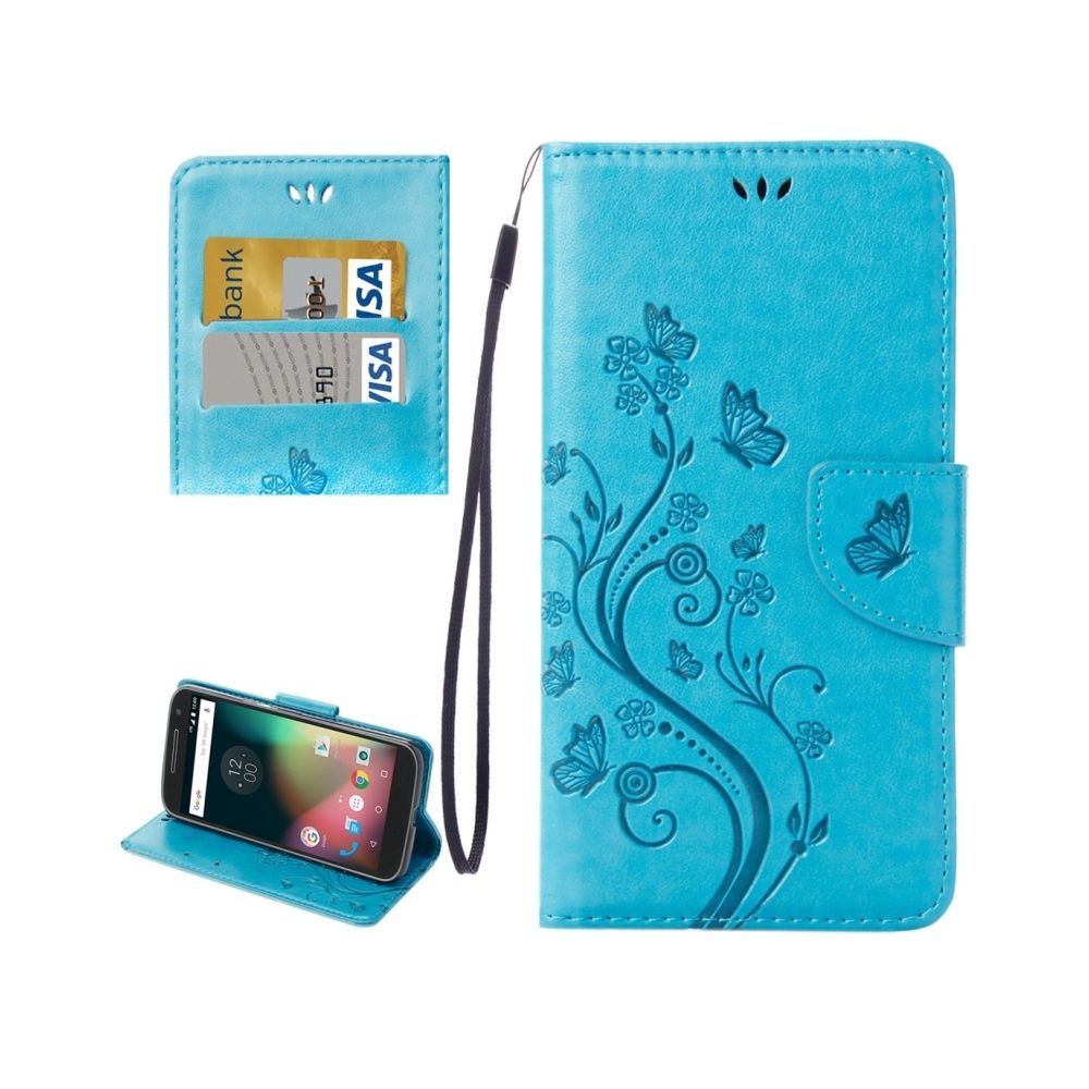 Wewoo - Housse Étui bleu pour Motorola Moto G 4e génération Plus en cuir avec fleurs et support Slots de cartes Portefeuille - Coque, étui smartphone