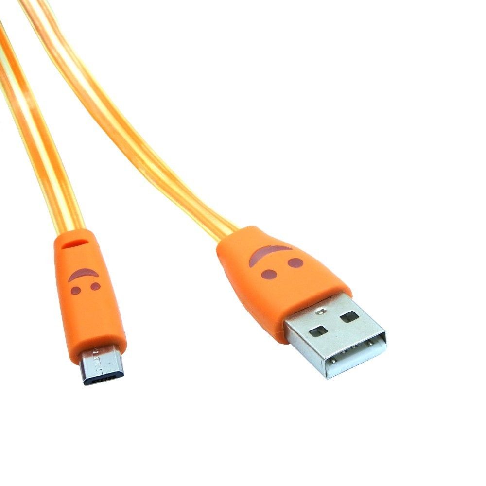 Shot - Cable Smiley Micro USB pour HTC Desire 12+ LED Lumiere Android Chargeur USB Smartphone Connecteur (ORANGE) - Chargeur secteur téléphone