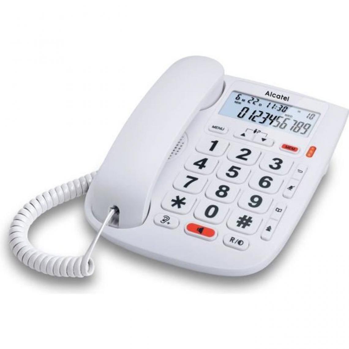 Shot - Alcatel TMax 20 Blanc Téléphone Filaire Senior - Téléphone fixe-répondeur