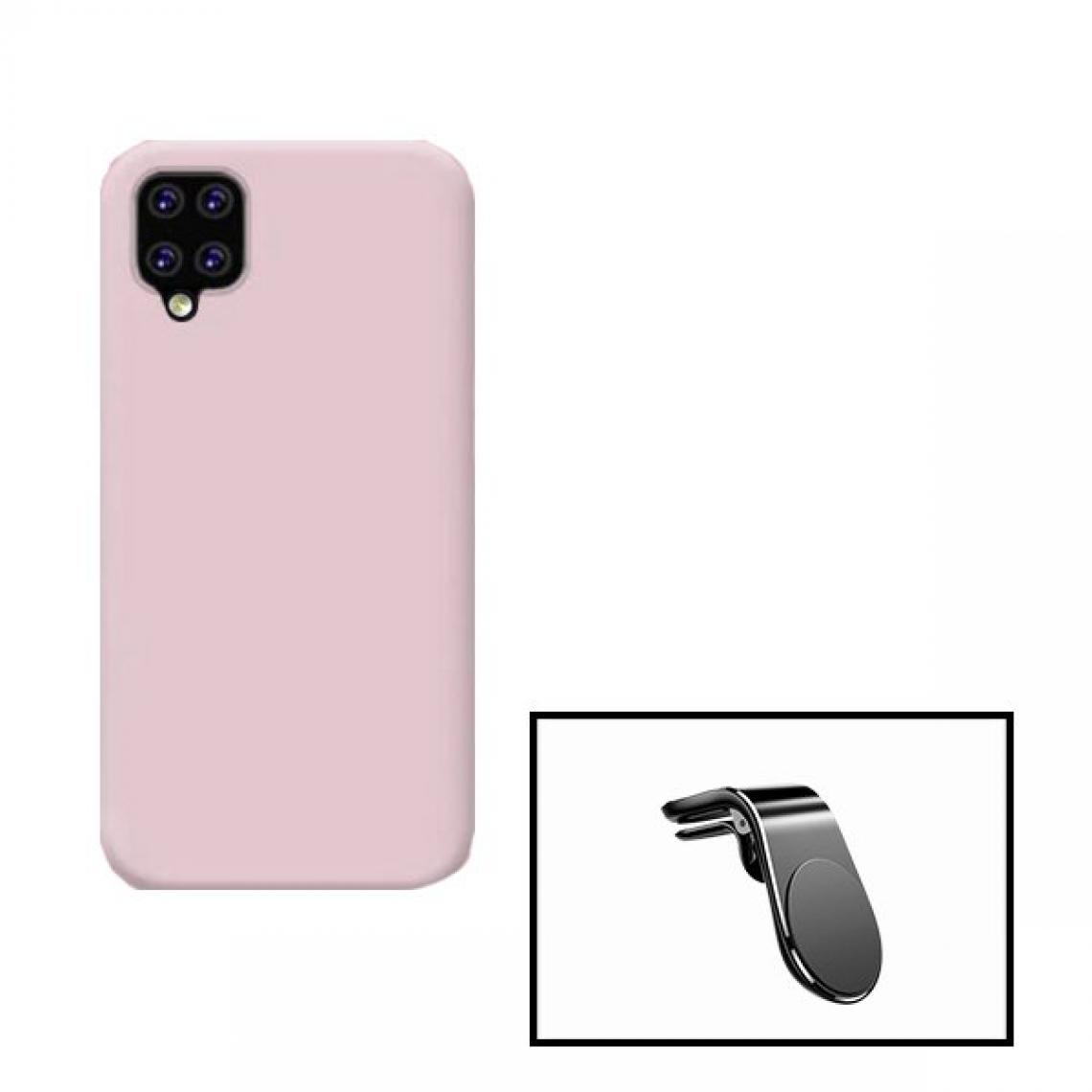 Phonecare - Kit Support Magnétique L Safe Driving Pour Voiture + Coque Silicone Liquide - Samsung Galaxy A12 - Rose - Coque, étui smartphone