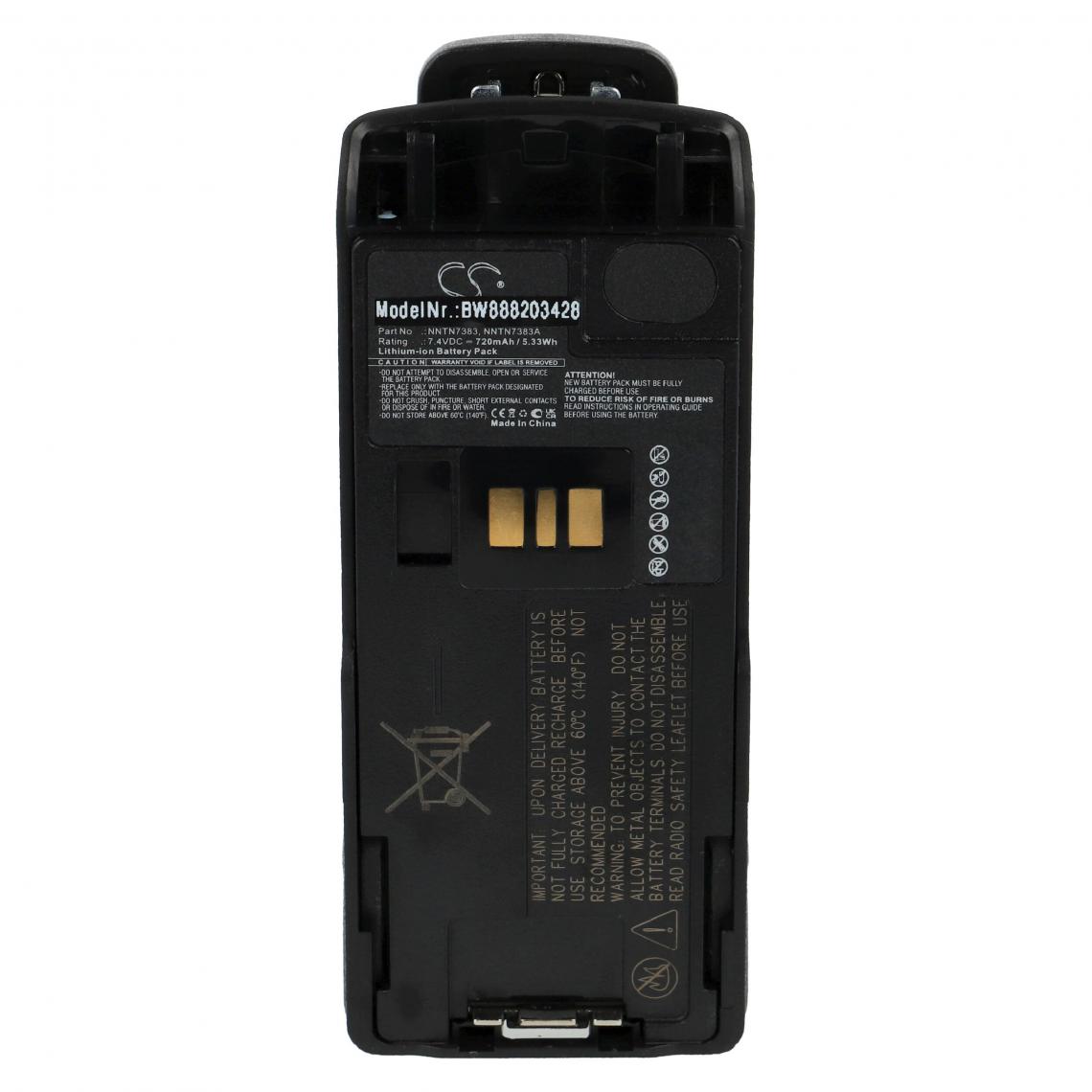 Vhbw - vhbw Batterie compatible avec Motorola MTP810Ex, MTP850Ex radio talkie-walkie (720mAh, 7,4V, Li-ion) - avec clip de ceinture - Appcessoires