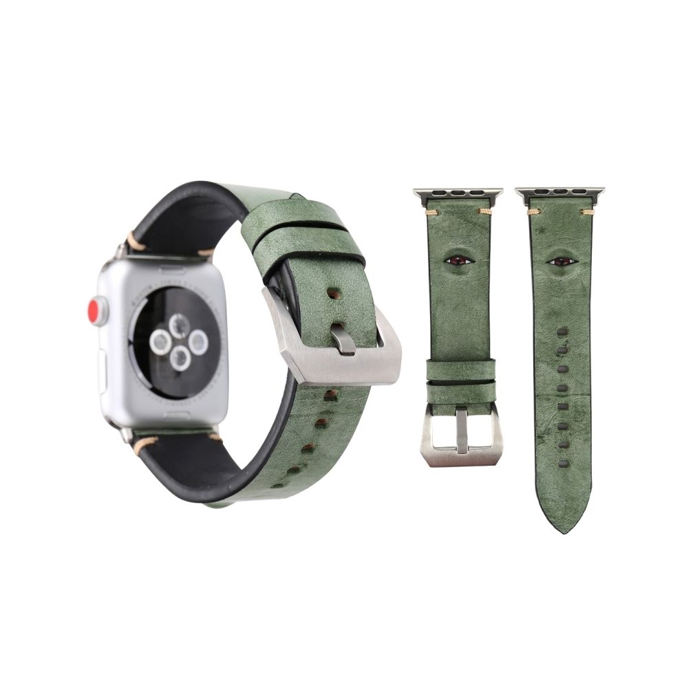 Wewoo - Bracelet vert pour Apple Watch Series 3 & 2 & 1 38mm Simple Mode Peau de Vache Big Eyes Motif de Montre - Accessoires Apple Watch