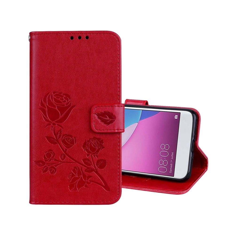 Wewoo - Housse Étui rouge et rose pour Huawei P9 Lite Mini En Relief Horizontal Flip En Cuir PU En avec Titulaire & Fentes Cartes Portefeuille - Coque, étui smartphone