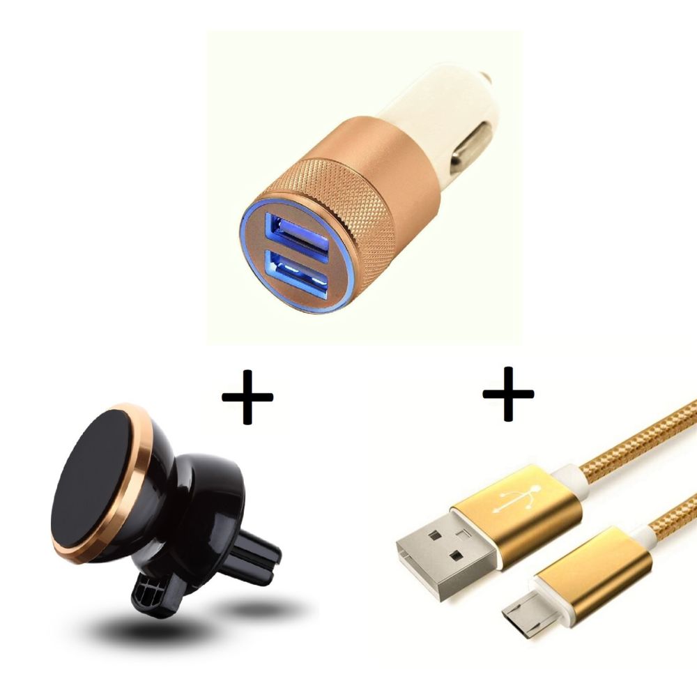 Shot - Pack Voiture pour ALCATEL 1 (Cable Chargeur Metal Micro-USB + Double Adaptateur Allume Cigare + Support Magnetique) - Batterie téléphone