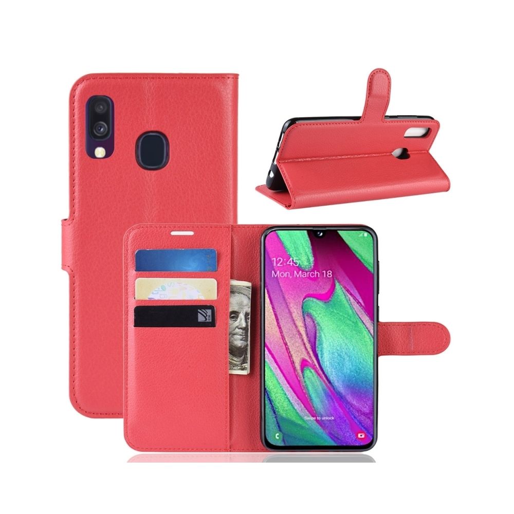 Wewoo - Housse Coque Étui en cuir à rabat horizontal Texture Litchi pour Galaxy A40, avec porte-monnaie et porte-cartes / Slots pour cartes (rouge) - Coque, étui smartphone