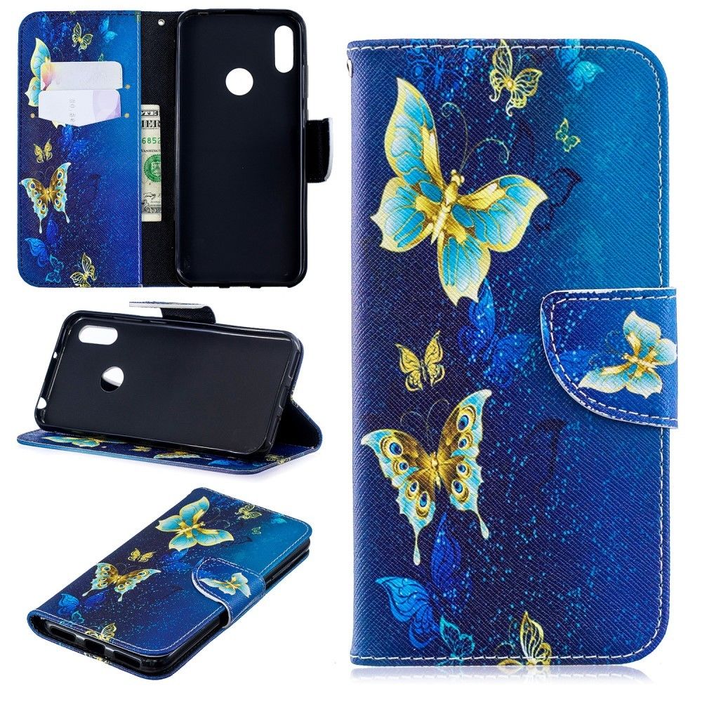 marque generique - Etui en PU impression de motifs papillons bleus pour votre Huawei Y6 (2019)/Y6 Pro (2019)/Y6 Prime (2019) - Coque, étui smartphone
