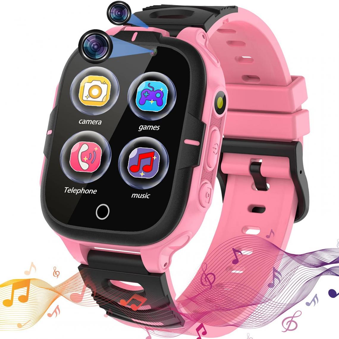 Chronotech Montres - Kids Smart Watch Boys Girls- Kids Smartwatch with with 15 Games, SOS Call, Music Player, Video Camera, Call, Alarm Clock, Calculator, Touchscreen, for Boys and Girls, Students(Pink) - Montre connectée