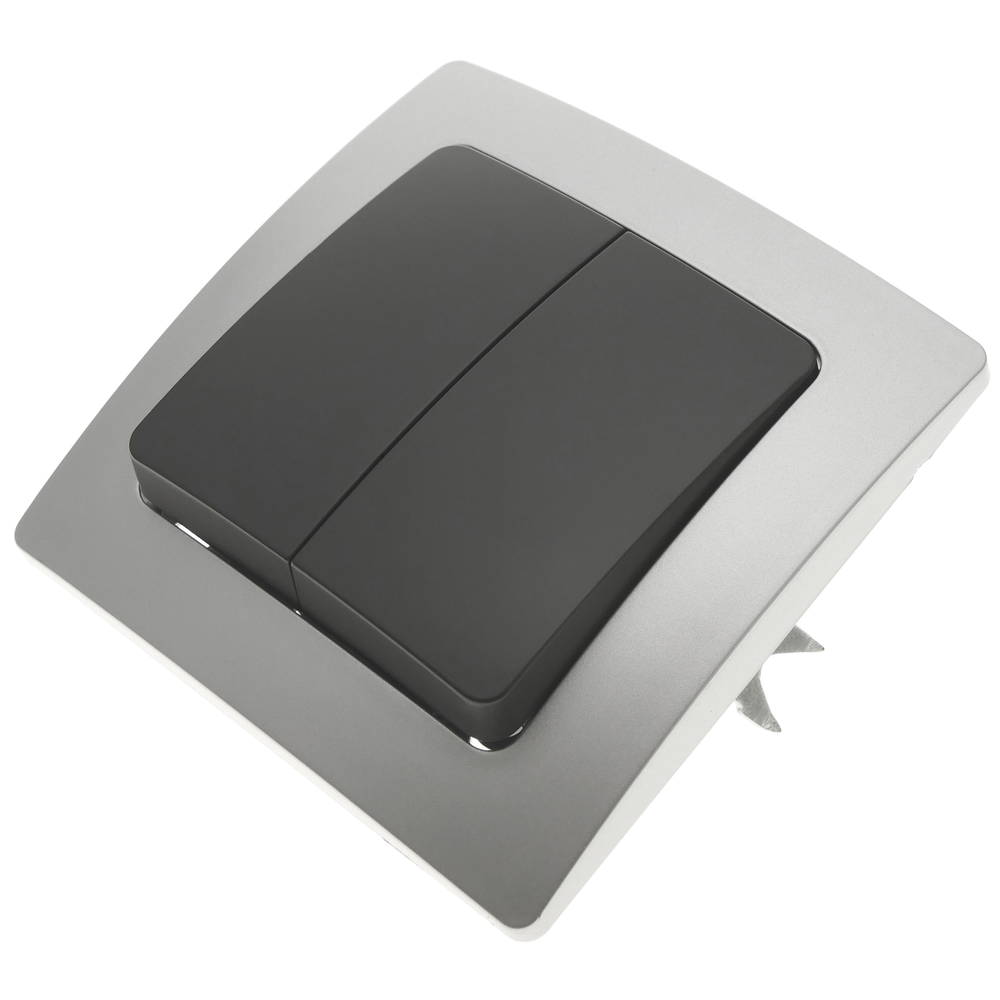 Bematik - Interrupteur double va-et-vient encastrable avec plaque de finition 80x80mm série Lille argent et gr - Station d'accueil smartphone