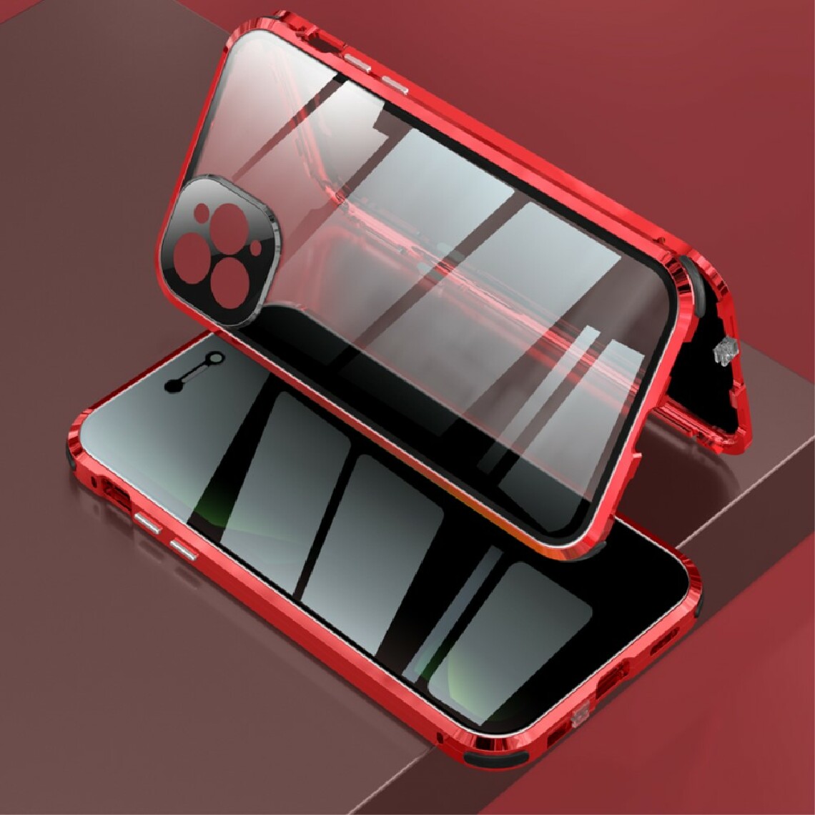 Other - Coque en cadre métallique cadre double face de verrouillage de l'objectif installation anti-peep rouge pour votre Apple iPhone 11 Pro Max - Coque, étui smartphone