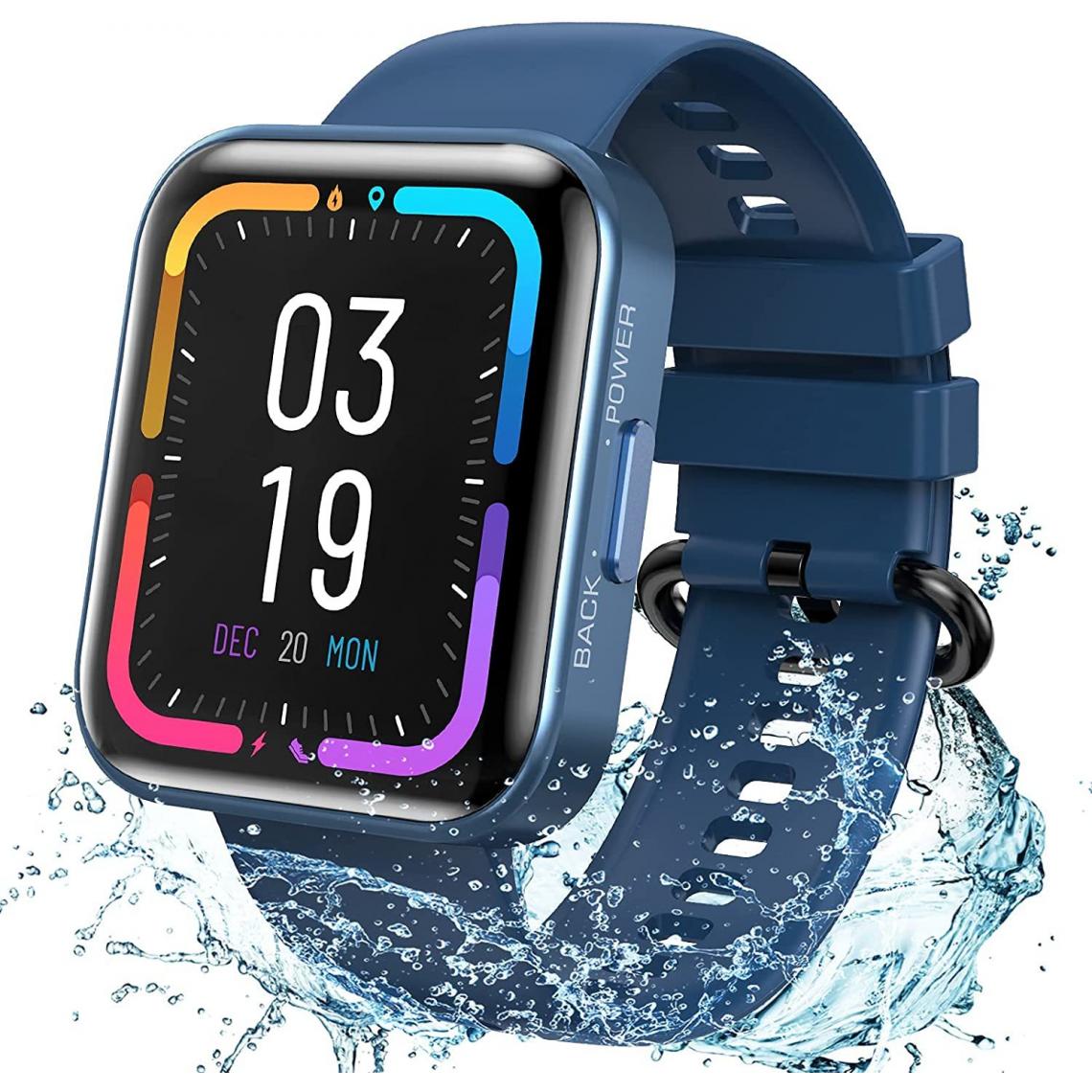 Chronotech Montres - Chronus Smartwatch, 1.71 Zoll Voll Touchscreen Armbanduhr, mit Blutdruckmessung Pulsuhr Schlafmonitor(Blue) - Montre connectée