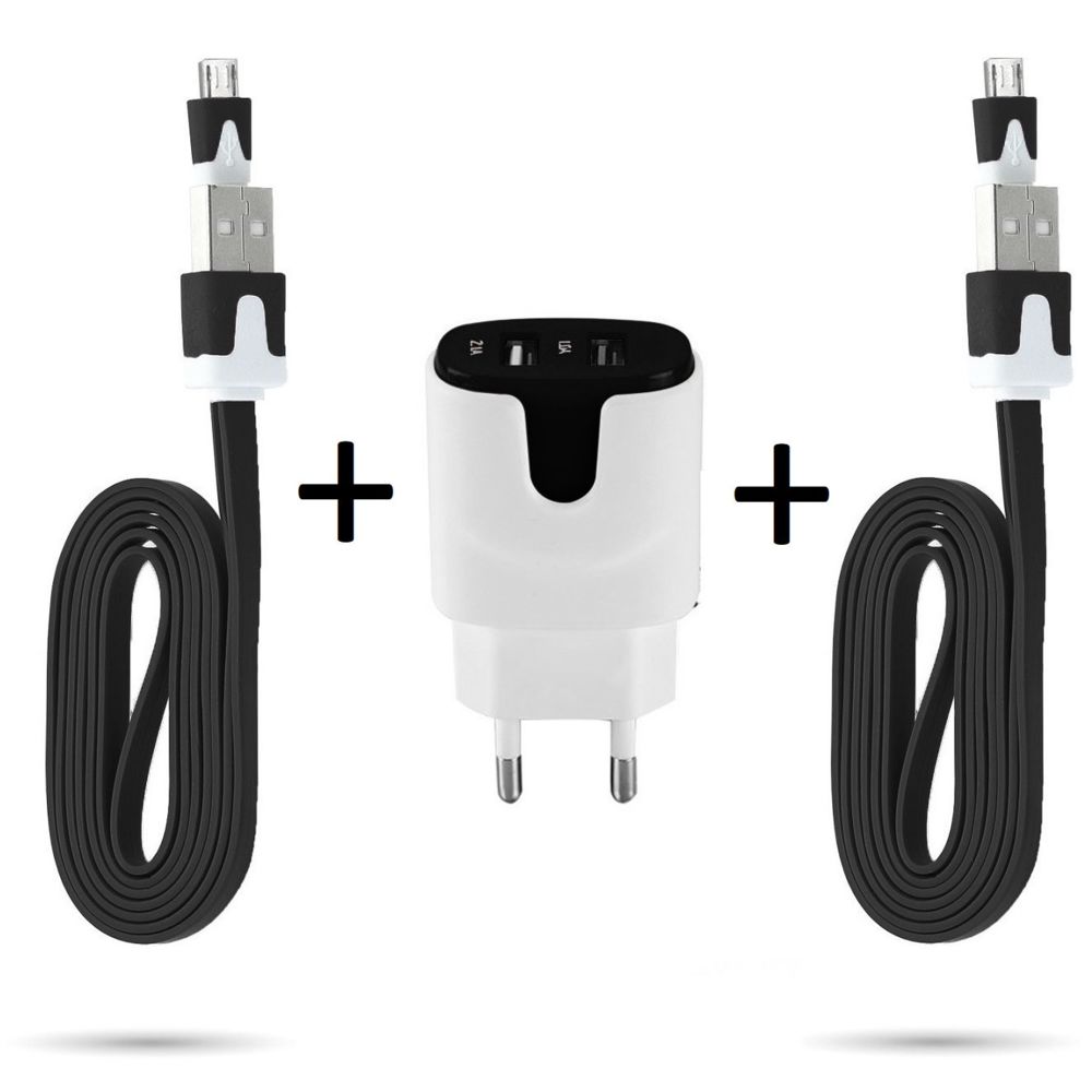 Shot - Pack pour WIKO View Micro-USB (2 Cables Chargeur Noodle + Double Prise Couleur Secteur) Android - Chargeur secteur téléphone