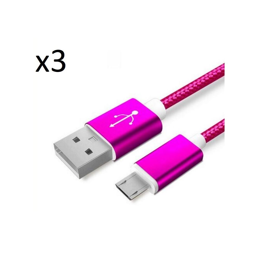 Shot - Pack de 3 Cables Metal Nylon Micro USB pour ALCATEL SHINE LITE Smartphone Android Chargeur Connecteur - Chargeur secteur téléphone