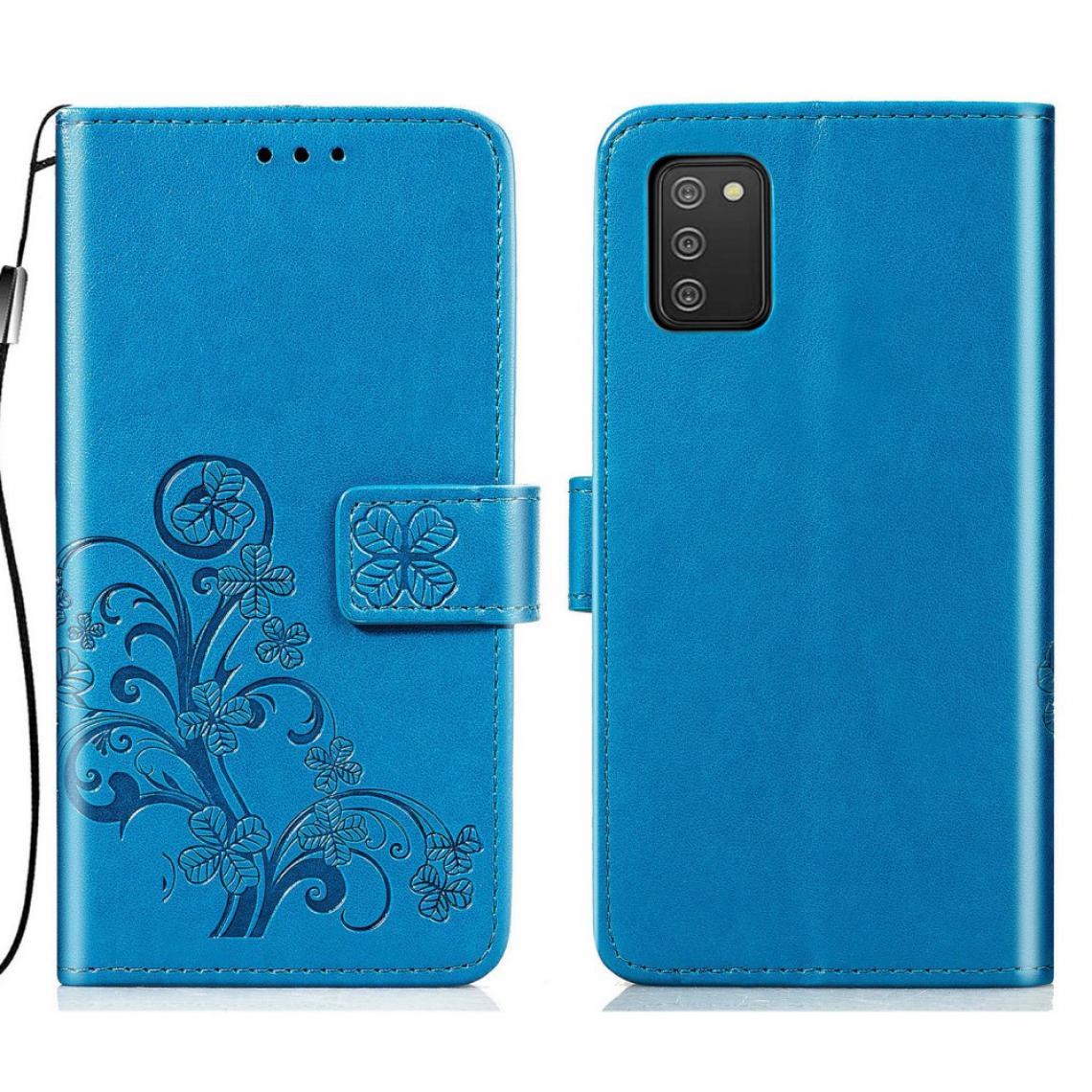 Other - Etui en PU Impression de motifs de trèfle (164,2 x 75,9 x 9,1 mm) (version UE) avec support bleu pour votre Samsung Galaxy A02s - Coque, étui smartphone