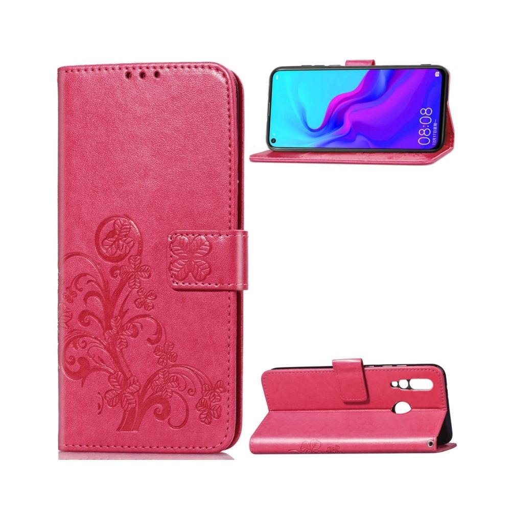 Wewoo - Housse Coque Étui en cuir à motif de fleurs repiquées Lucky Clover pour HuNova 4, avec porte-cartes et porte-cartes, porte-monnaie dragonne (Rose rouge) - Coque, étui smartphone