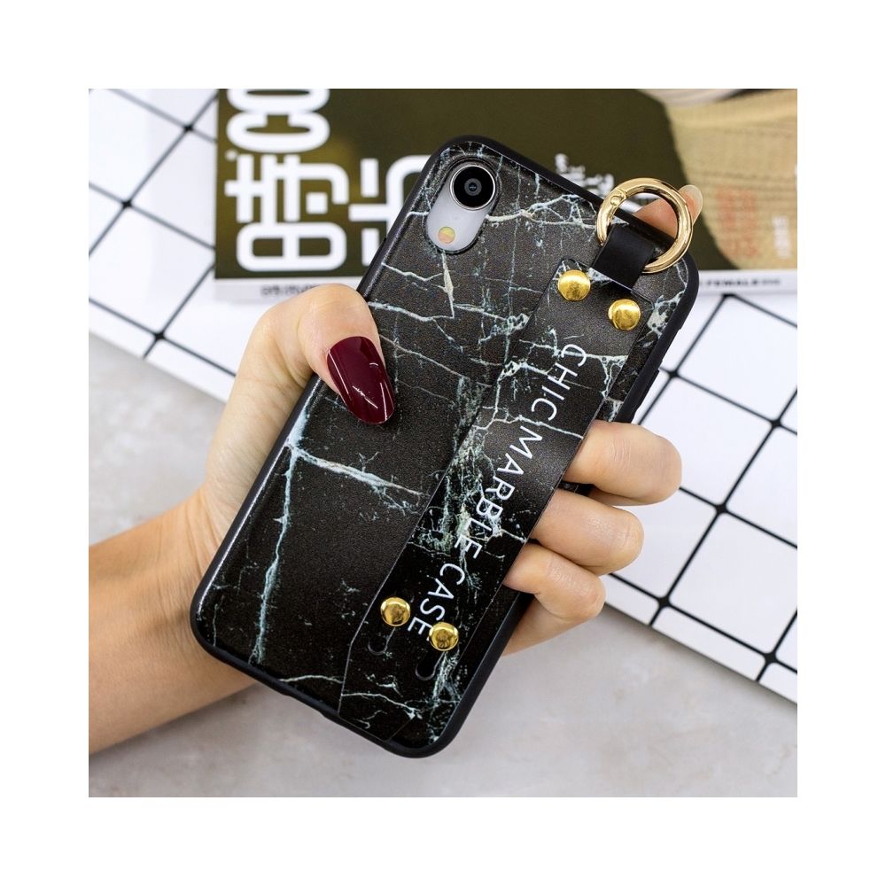 Wewoo - Coque TPU antichoc en motif de marbre pour iPhone XR, avec bracelet et support (Noir) - Coque, étui smartphone
