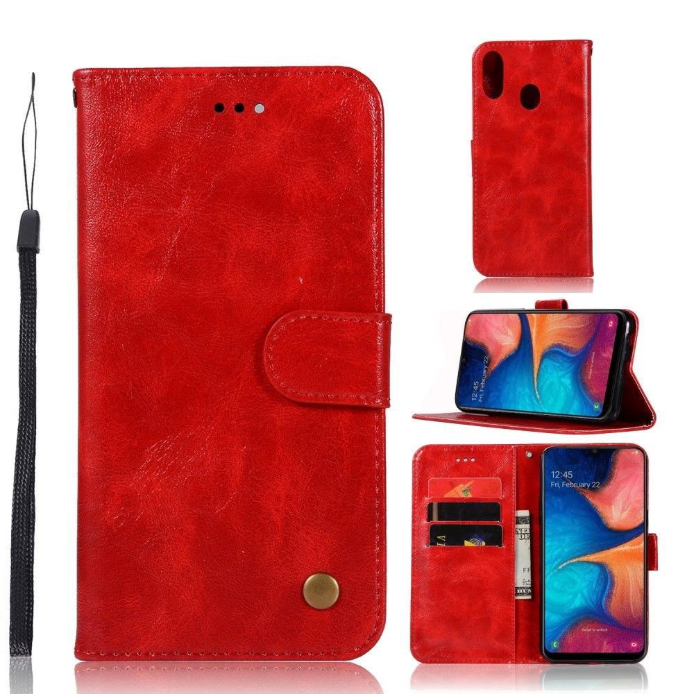 marque generique - Etui en PU style rétro rouge pour votre Samsung Galaxy A20e - Coque, étui smartphone