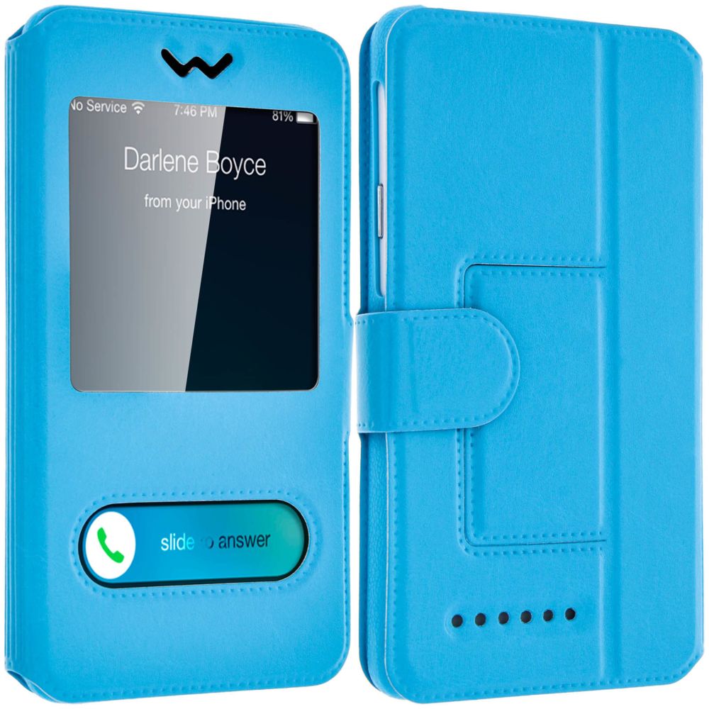 Avizar - Étui Smartphones : Longueur entre 152 mm et 162 mm et double fenêtre - Turquoise - Coque, étui smartphone