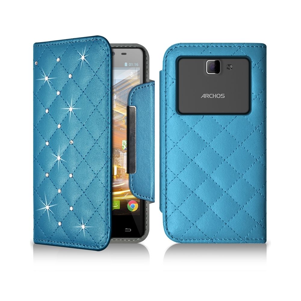 Karylax - Housse Coque Etui Portefeuille Universel Style Diamant pour Archos 50 Neon Couleur Bleu Ciel - Autres accessoires smartphone