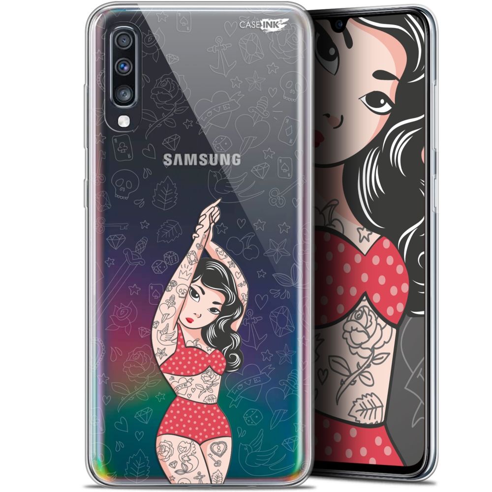Caseink - Coque arrière Samsung Galaxy A70 (6.7 ) Gel HD [ Nouvelle Collection - Souple - Antichoc - Imprimé en France] Tatoo Girl - Coque, étui smartphone