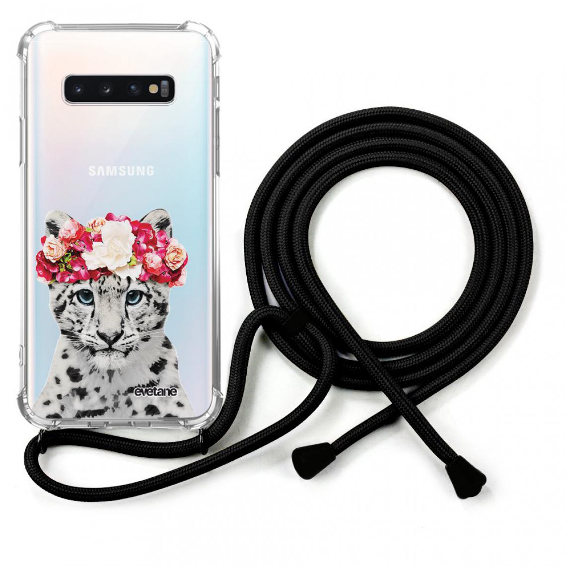 Evetane - Coque Samsung Galaxy S10 coque avec cordon transparente Leopard Couronne - Coque, étui smartphone